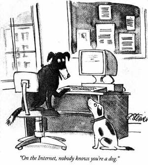 Cartoon by Peter Steiner, July 5, 1993 The New Yorker (p. 61) reproduced for academic discussion. Fair dealing provisions apply